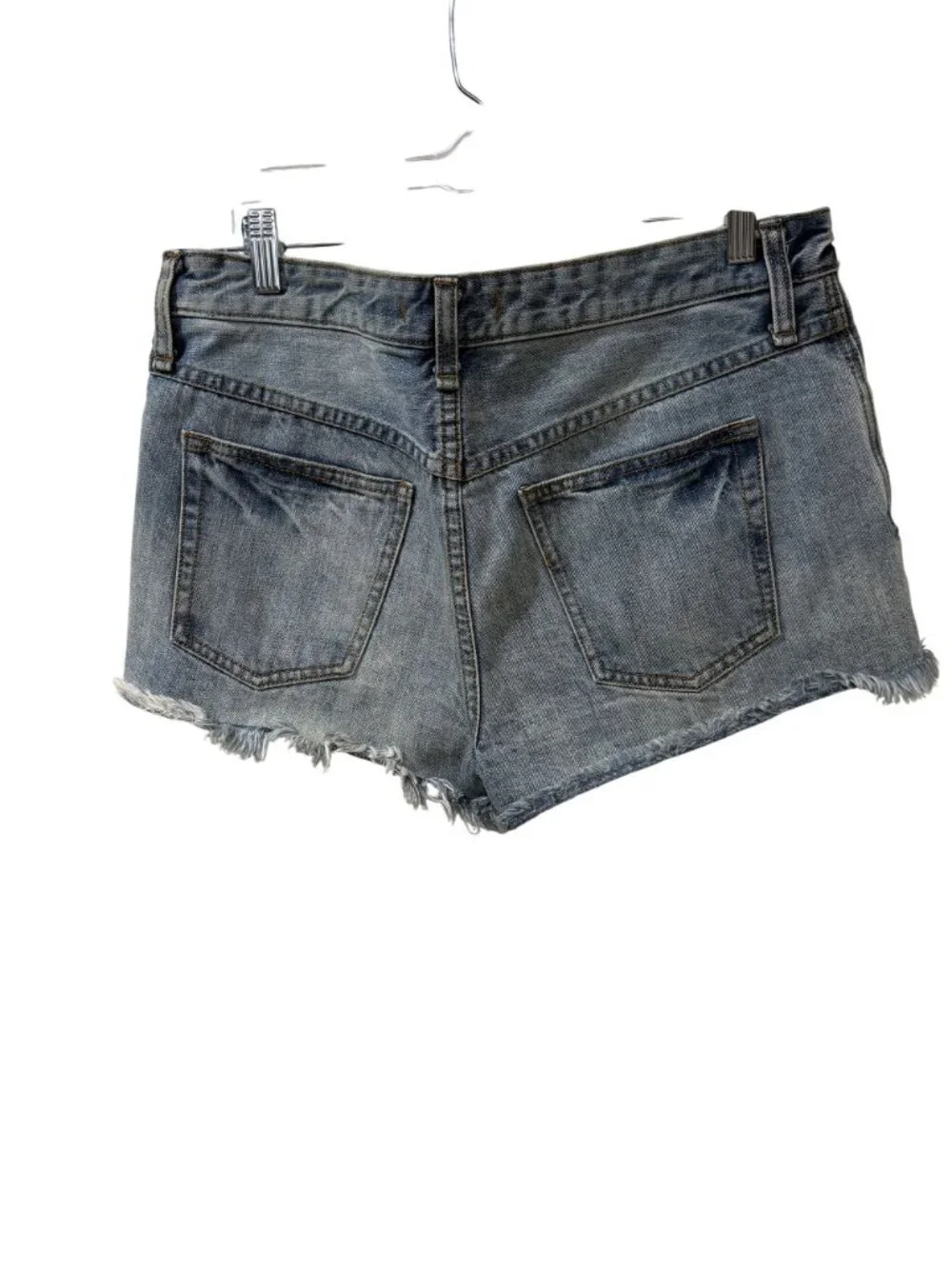Free People Womens Distressed Denim Shorts Blue Size 29 Button Fly Raw Hem